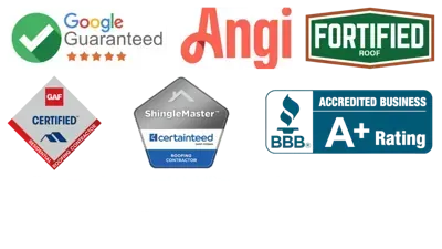 GAF CertainTeed Fortified A+ BBB Google Guaranteed Angi Verified certification badges