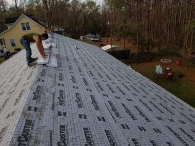 synthetic roof guard on shingle roof replacement job